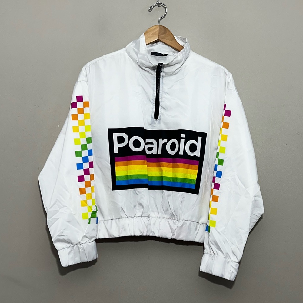 Polaroid || Women's Windbreaker Jacket Rainbow White Sz L
